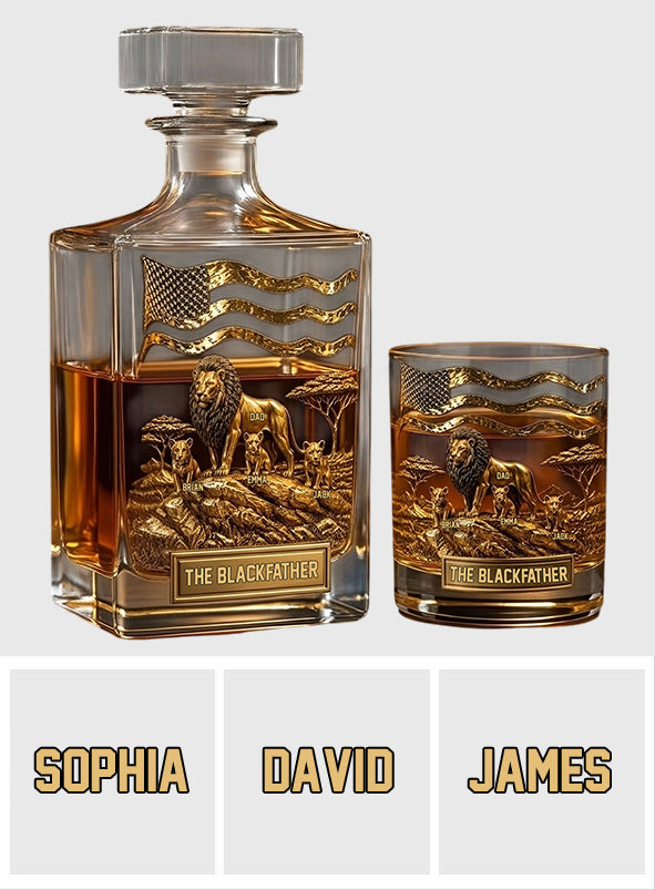 Le Papa Lion Noir - Ensemble de Carafe à Whisky Personnalisé