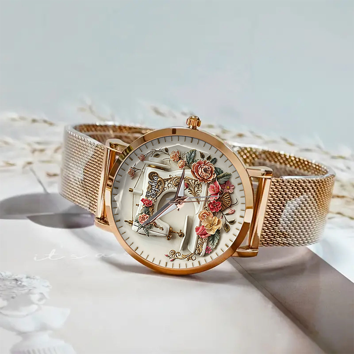 Magnifique machine à coudre - Montre à main personnalisée pour couturière 