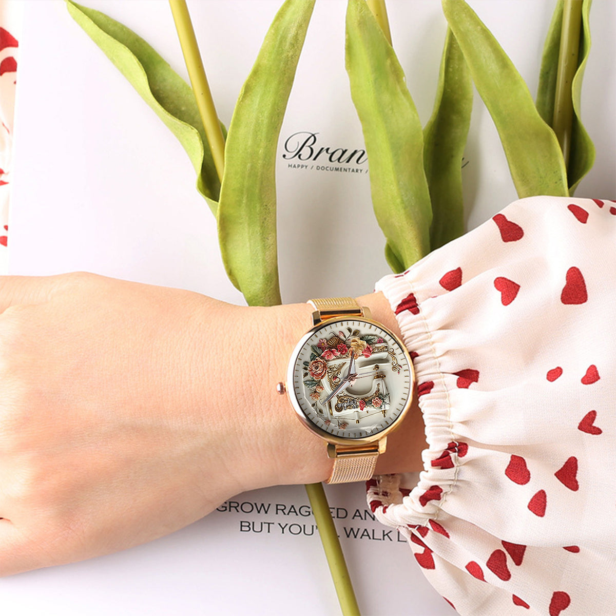 Magnifique machine à coudre - Montre à main personnalisée pour couturière 