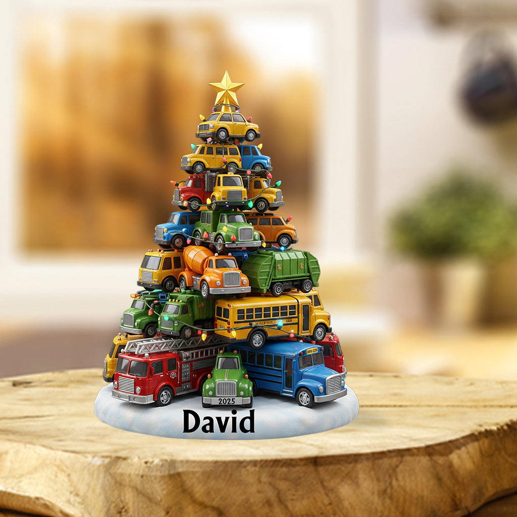 Sapin de Noël en forme de camion - Plaque acrylique personnalisée pour enfant