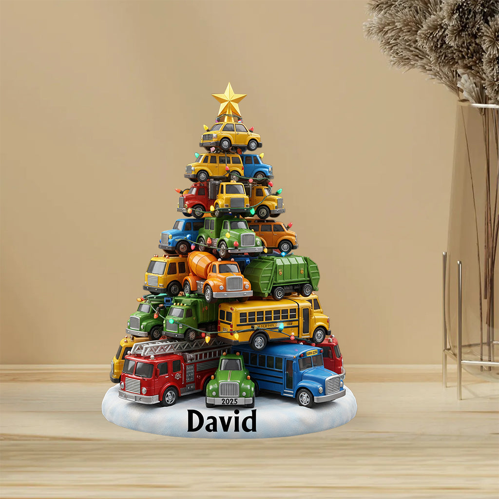 Sapin de Noël en forme de camion - Plaque acrylique personnalisée pour enfant