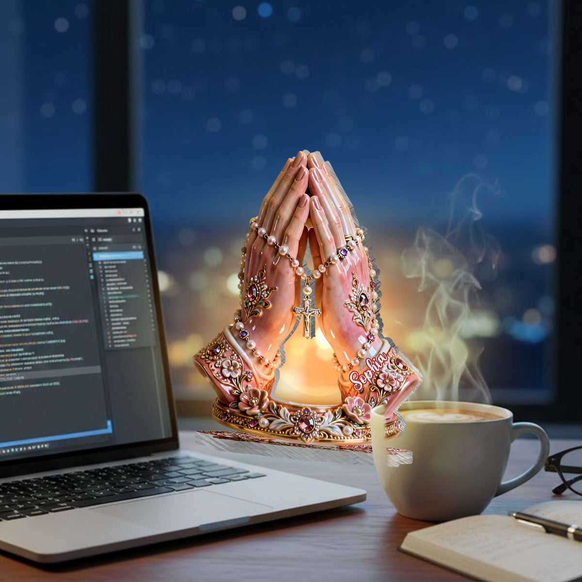 Temps de prière - Porte-bougie chrétien personnalisé