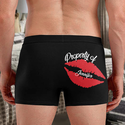 Funny Gift For Him Property Of His Girl - Personalized Couple Men’s Boxer Briefs