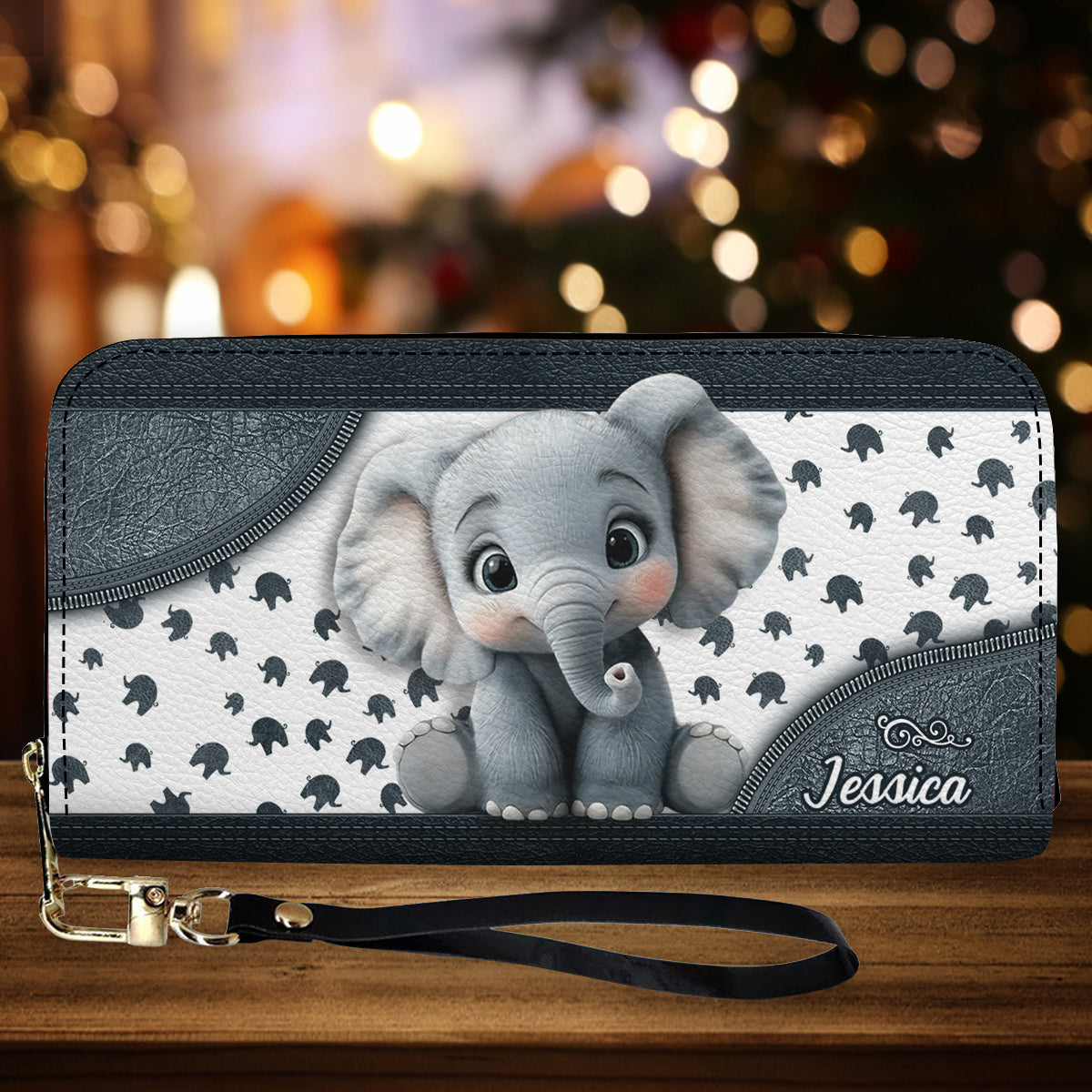 Cute Baby Elephant - Personalized Elephant Leather Long Wallet