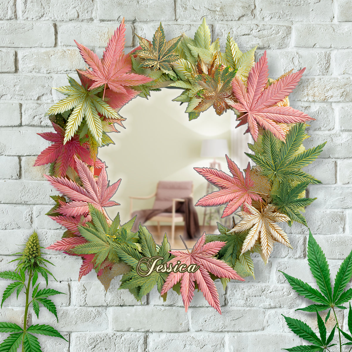 Pink Stoner Chick - Personalized Weed Wall Hanging Mirror