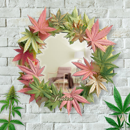 Pink Stoner Chick - Miroir mural personnalisé sur le thème du cannabis