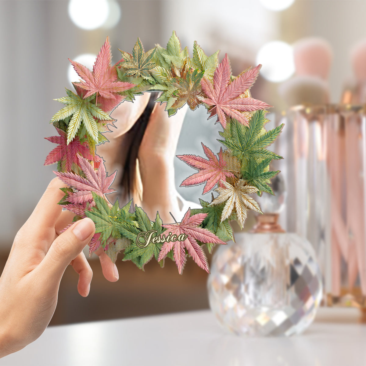Pink Stoner Chick - Personalized Weed Wall Hanging Mirror