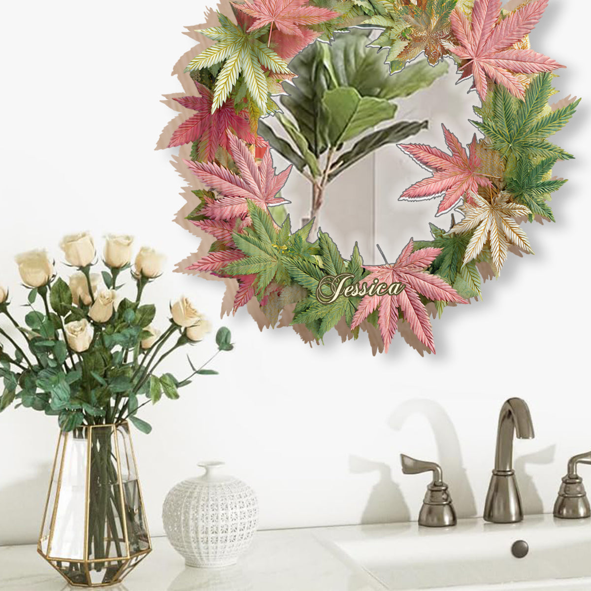 Pink Stoner Chick - Personalized Weed Wall Hanging Mirror