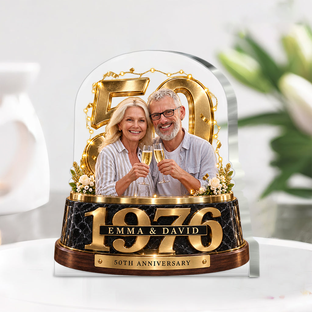 Cadeau Personnalisé pour Couple, Figurine Romantique d'Anniversaire pour Mari et Femme avec Noms et Date, Cadeau pour Petit Ami et Petite Amie - Plaque Acrylique Personnalisée