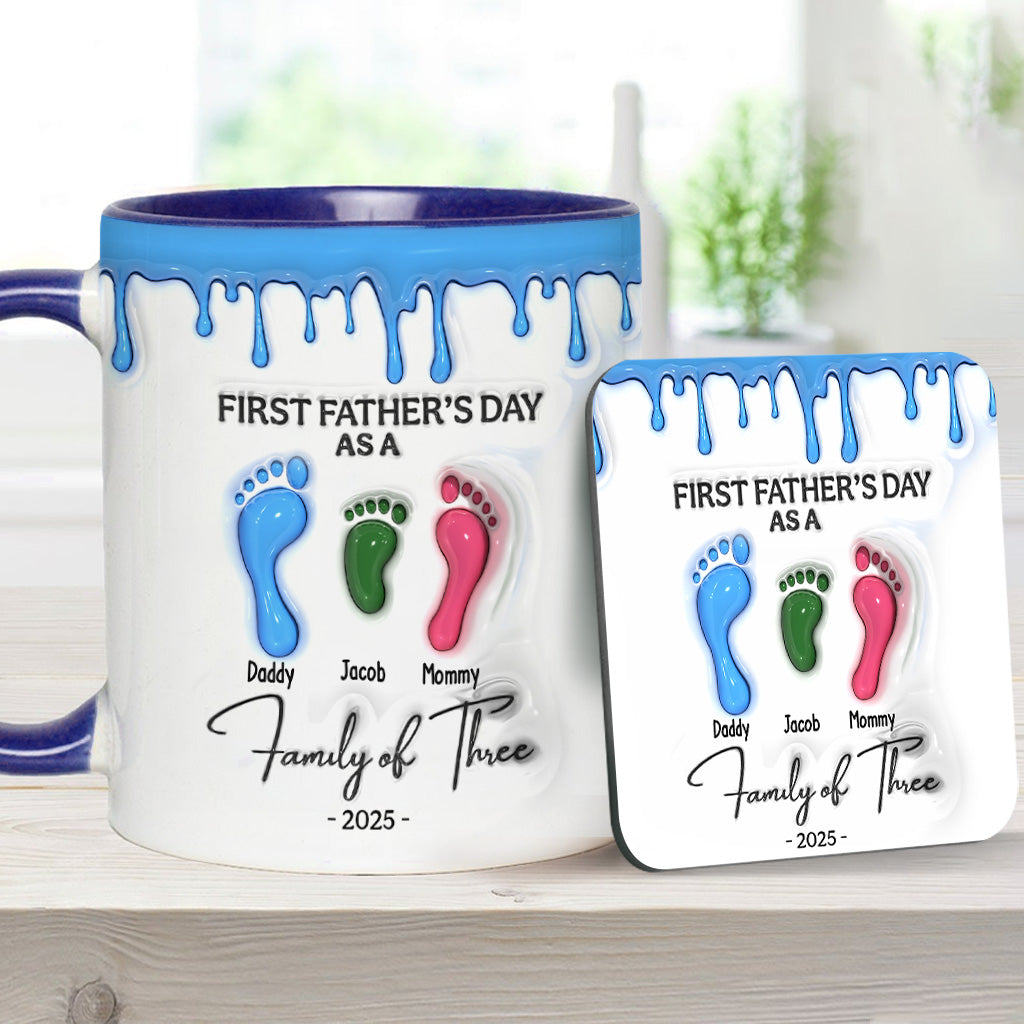 Footprint First Father’s Day Mug 2025 Family of Three - Personalized Father Accent Mug