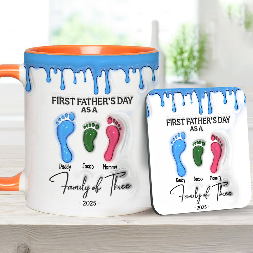 Footprint First Father’s Day Mug 2025 Family of Three - Personalized Father Accent Mug