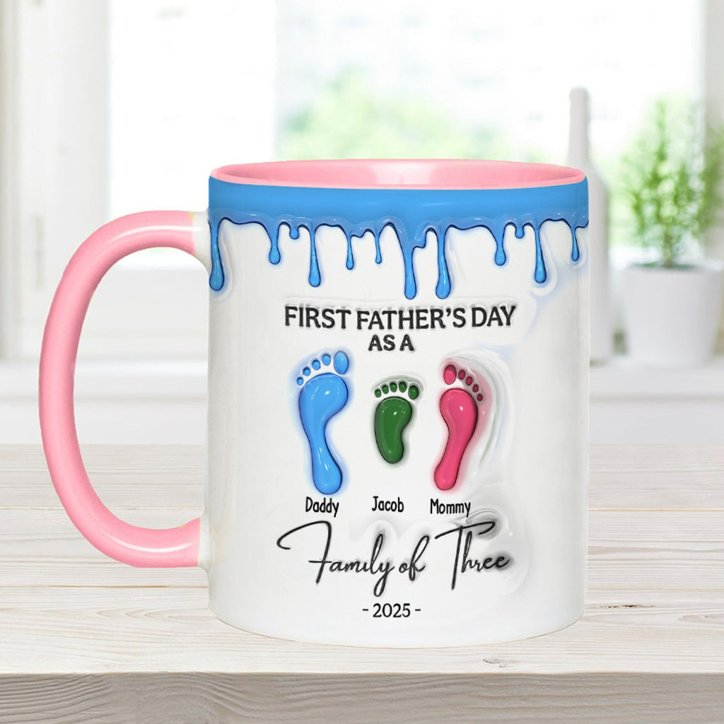 Footprint First Father’s Day Mug 2025 Family of Three - Personalized Father Accent Mug