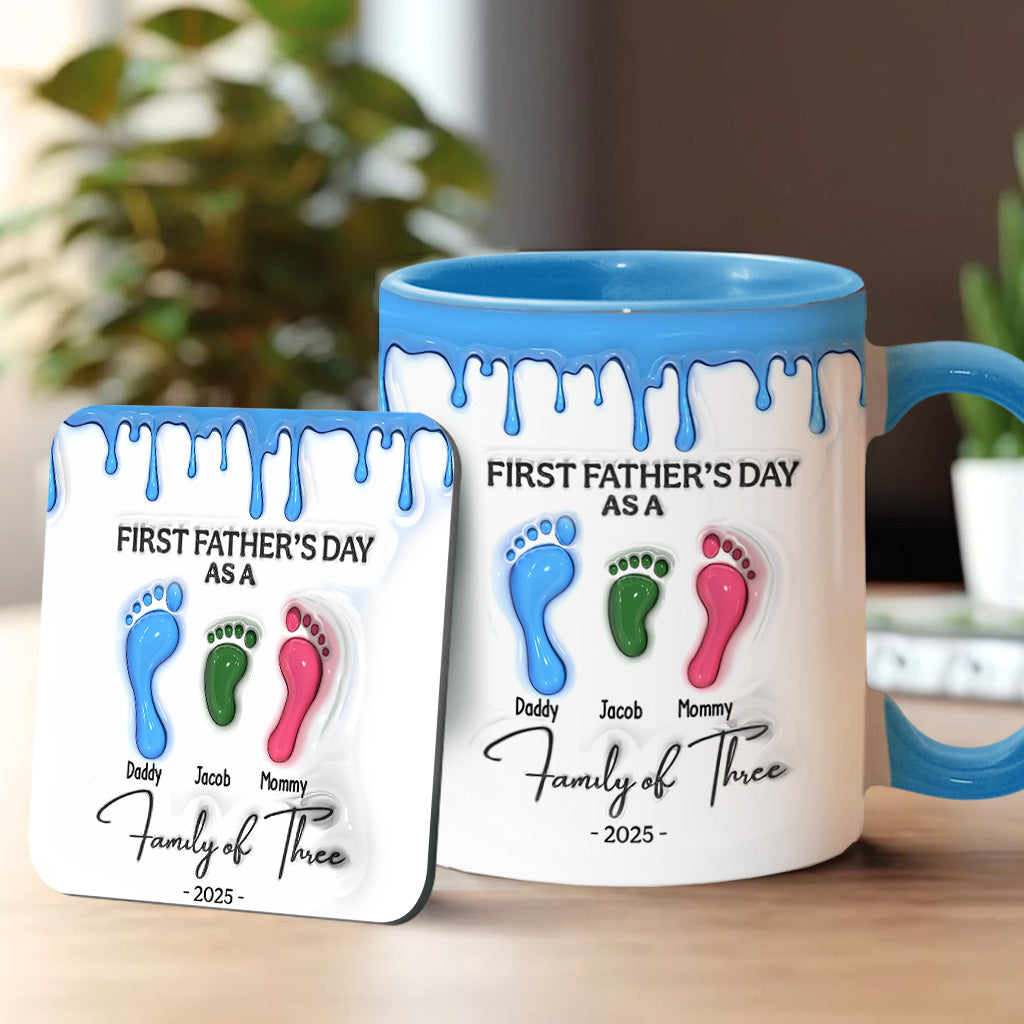 Footprint First Father’s Day Mug 2025 Family of Three - Personalized Father Accent Mug