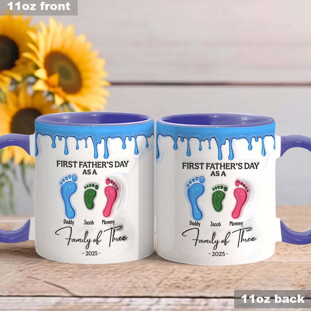 Footprint First Father’s Day Mug 2025 Family of Three - Personalized Father Accent Mug
