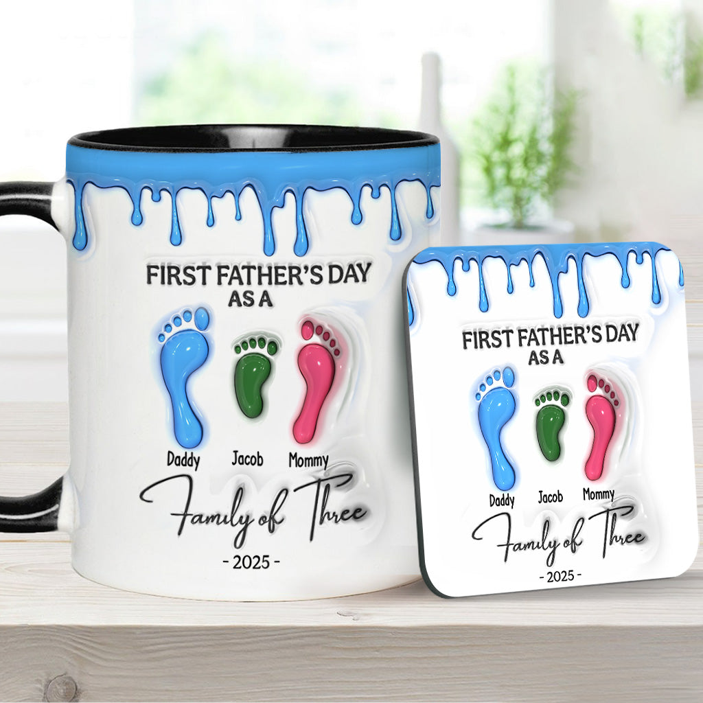 Footprint First Father’s Day Mug 2025 Family of Three - Personalized Father Accent Mug