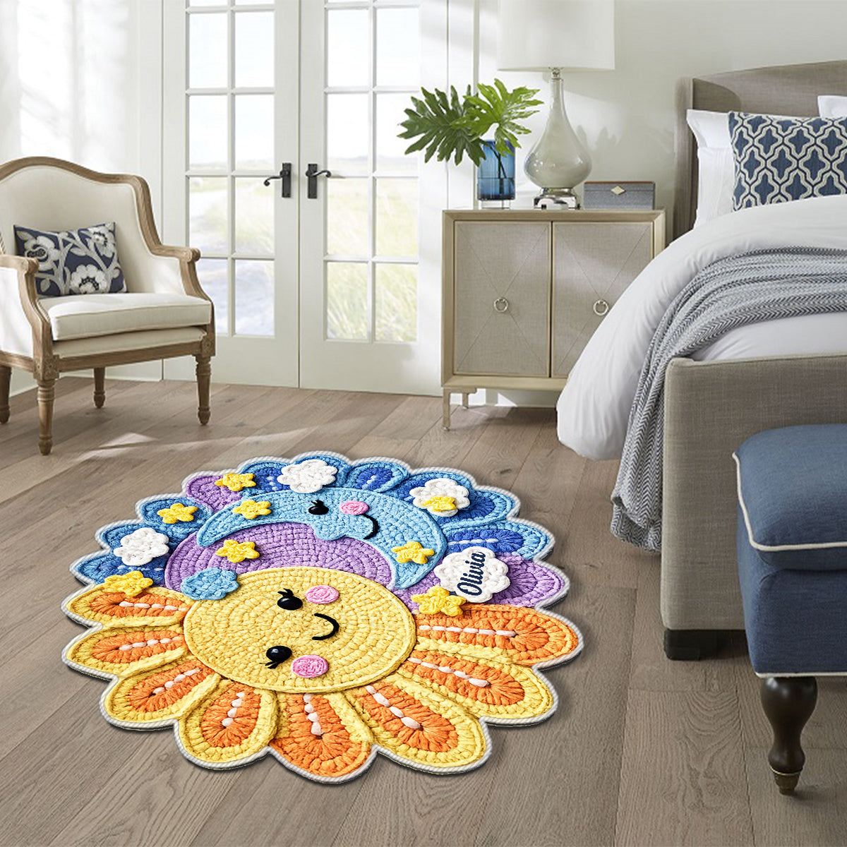 Live By The Sun, Love By The Moon - Personalized Hippie Non-Slip Tufted Rug