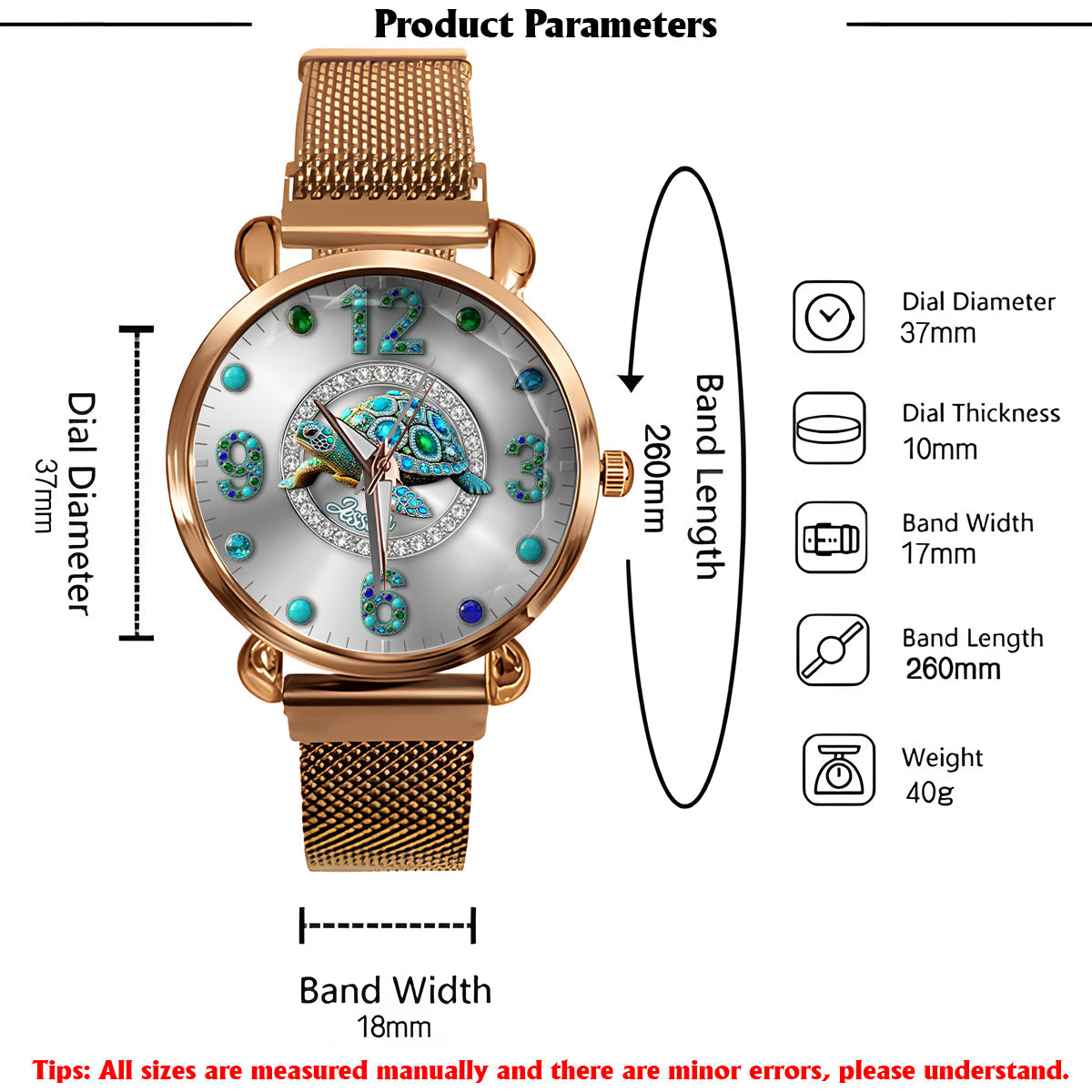 Montre-bracelet personnalisée pour femme Love Turtle - Tortue