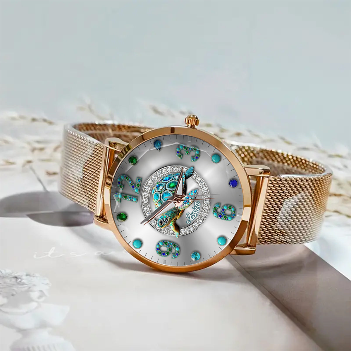 Montre-bracelet personnalisée pour femme Love Turtle - Tortue