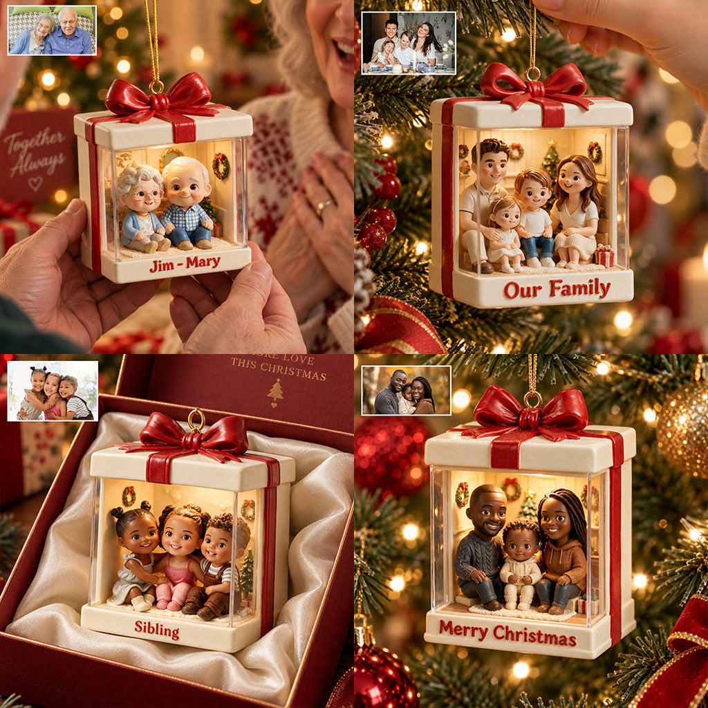 A Little Box of Christmas Joy - Personalized Family Premium 3D Ornament