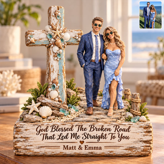 Dieu a béni le chemin brisé qui m'a conduit directement à vous - Plaque en bois personnalisée pour couple
