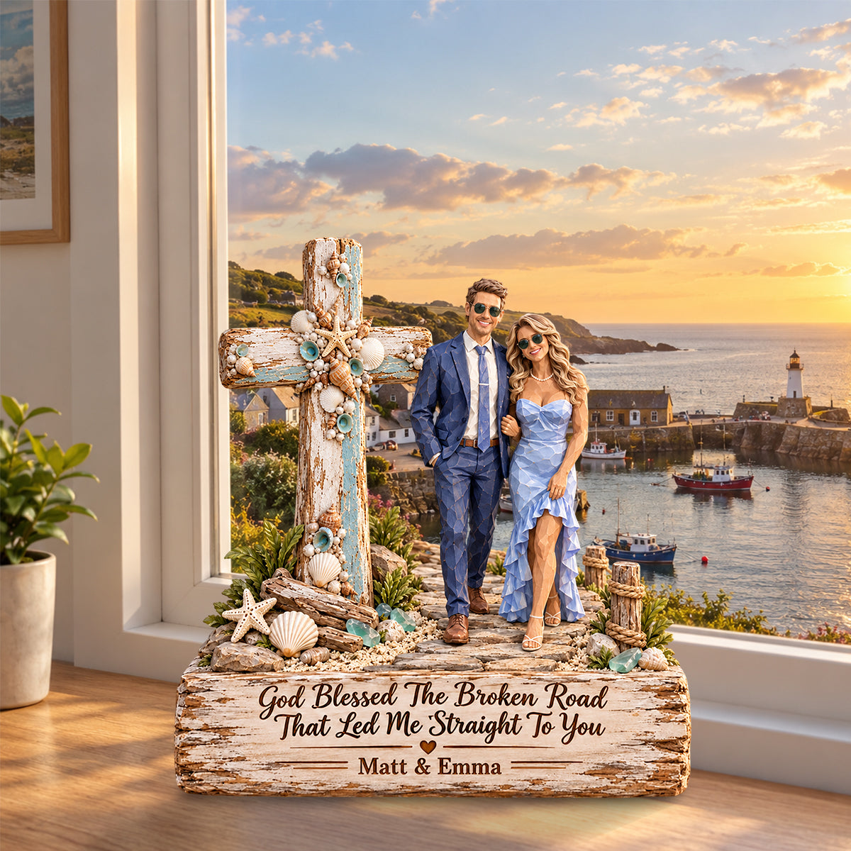 God Blessed The Broken Road That Led Me Straight To You - Personalized Couple Custom Shaped Wood Plaque