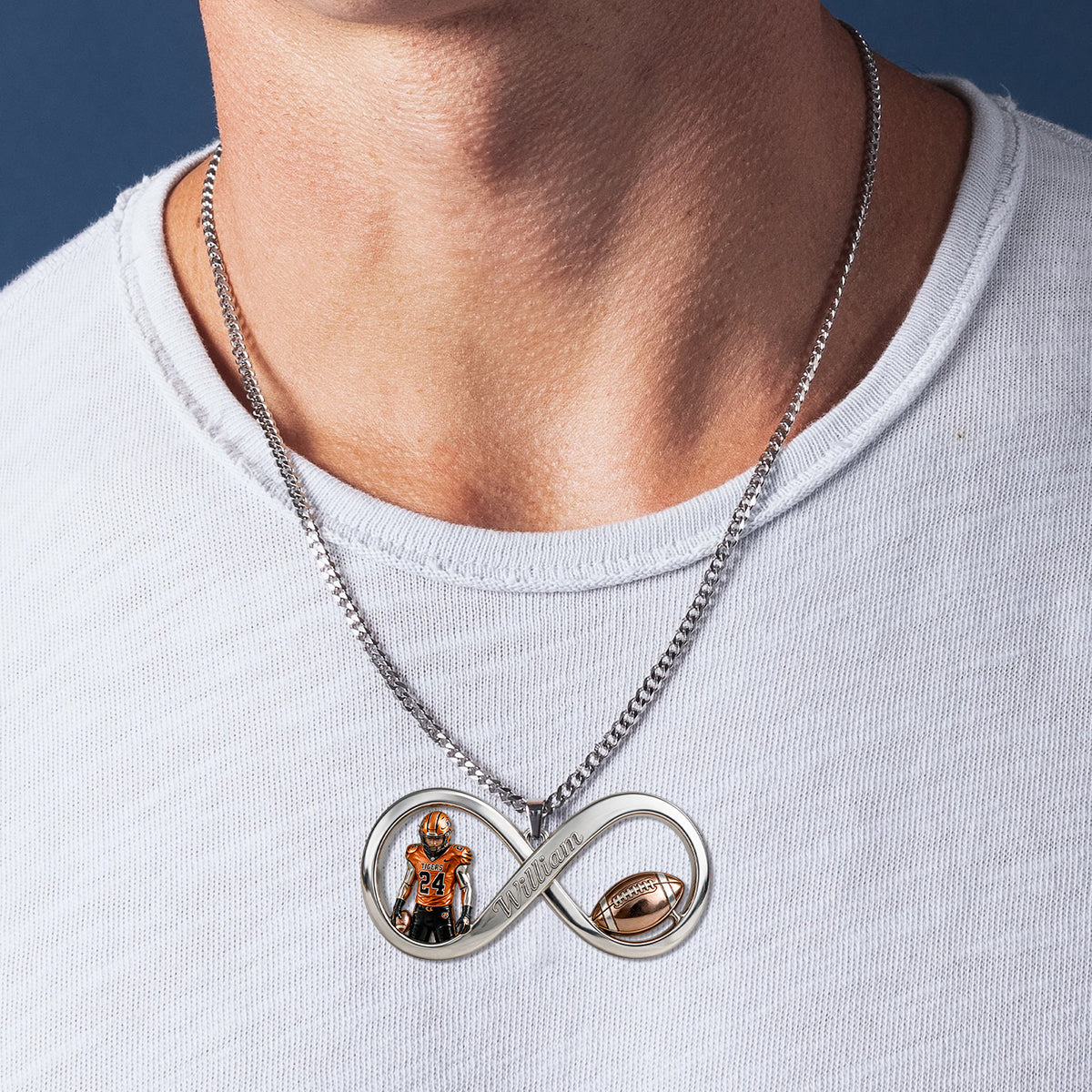 Any Sport, Any Photo - Personalized Football Shaped Metal Pendant Necklace