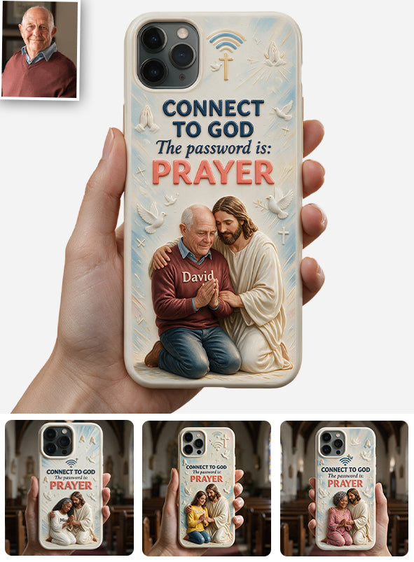 Connect To God - Personalized Christian 3D Embossed Leather Phone Case