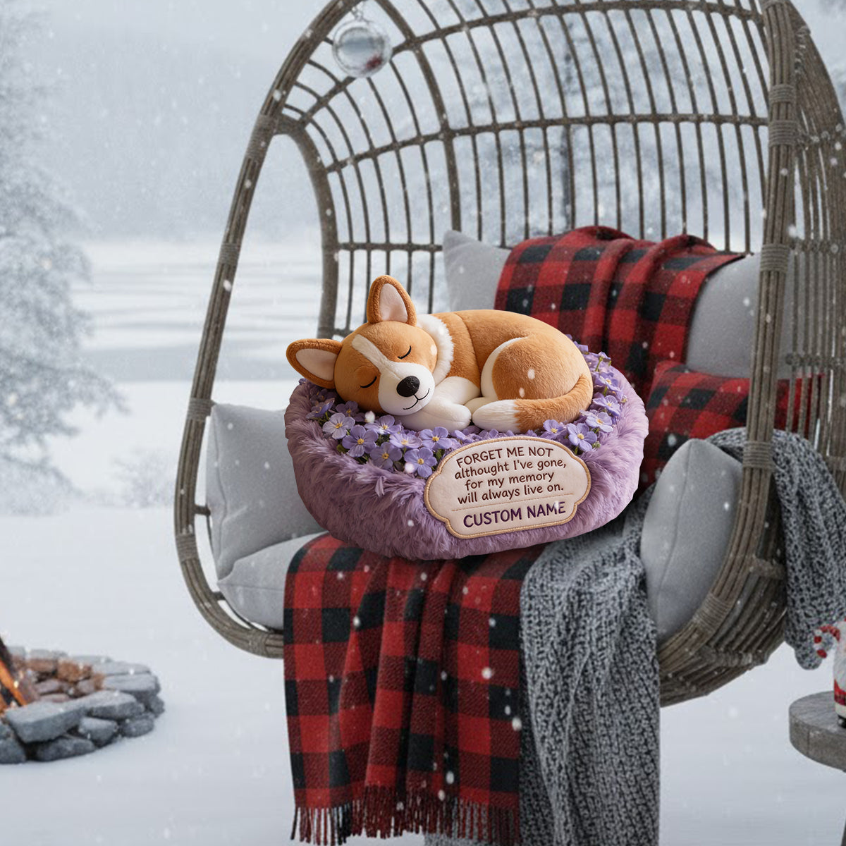 Forget Me Not Memorial Pet Loved Ones - Personalized Dog Faux Fur Shaped Pillow