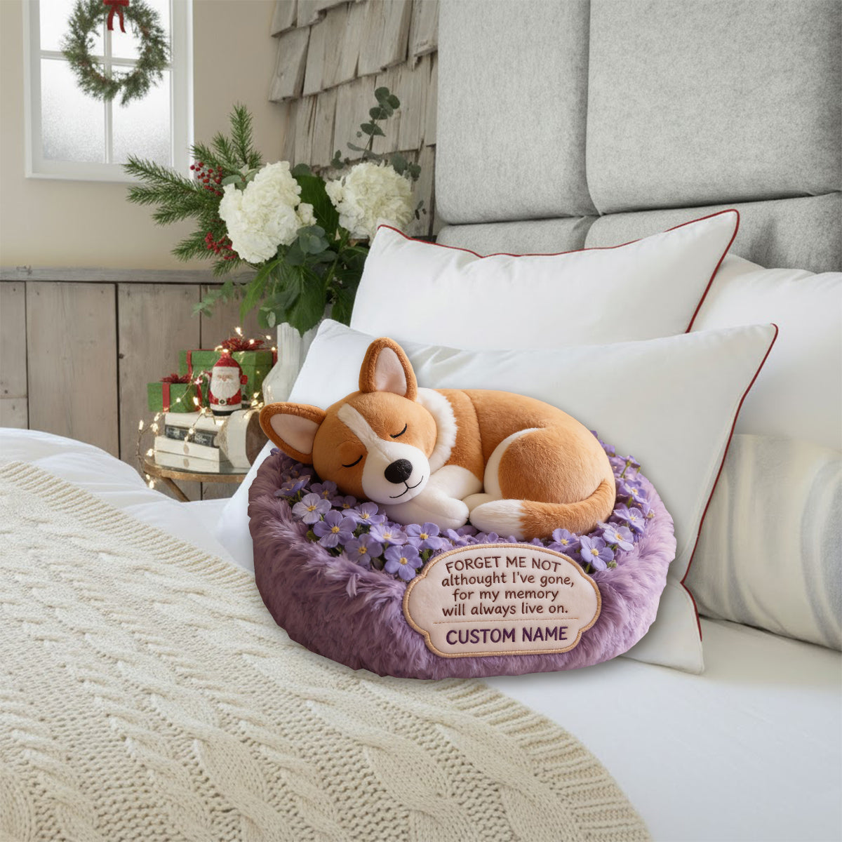 Forget Me Not Memorial Pet Loved Ones - Personalized Dog Faux Fur Shaped Pillow