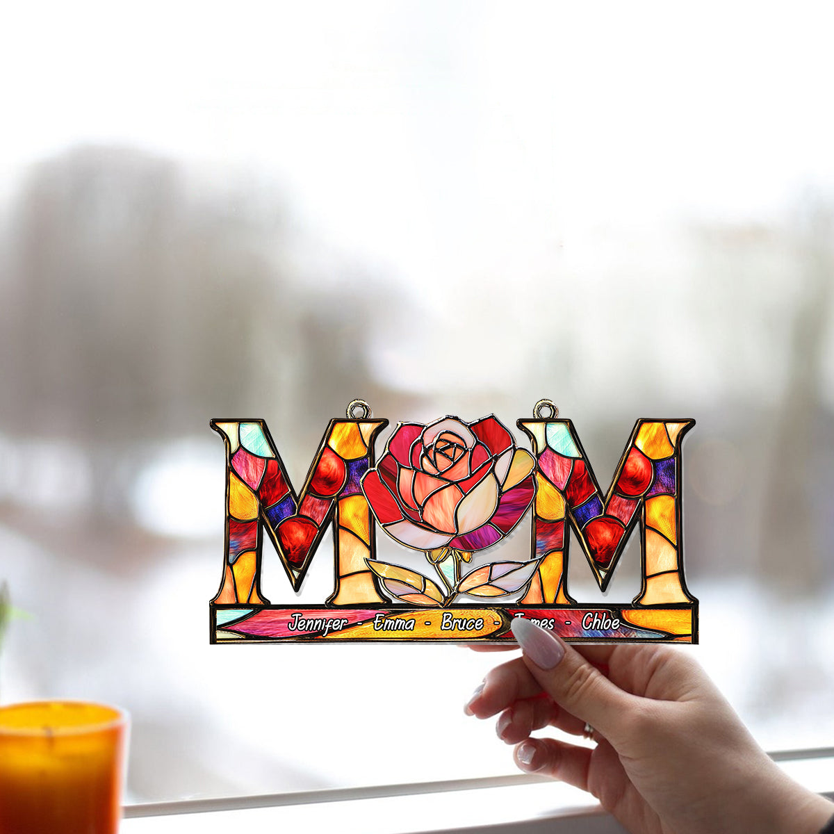 Mom Flower - Personalized Mother Window Hanging Suncatcher Ornament
