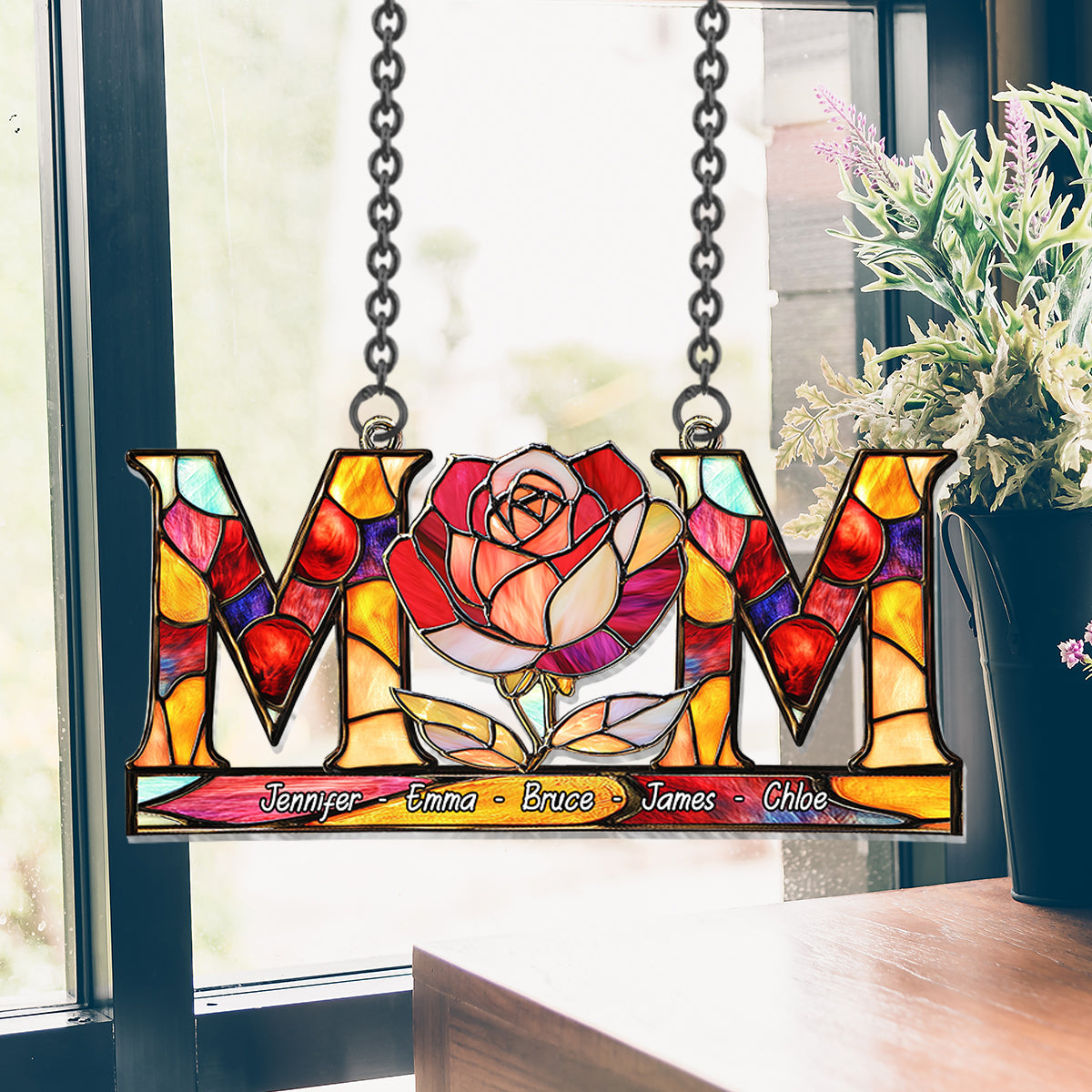 Mom Flower - Personalized Mother Window Hanging Suncatcher Ornament
