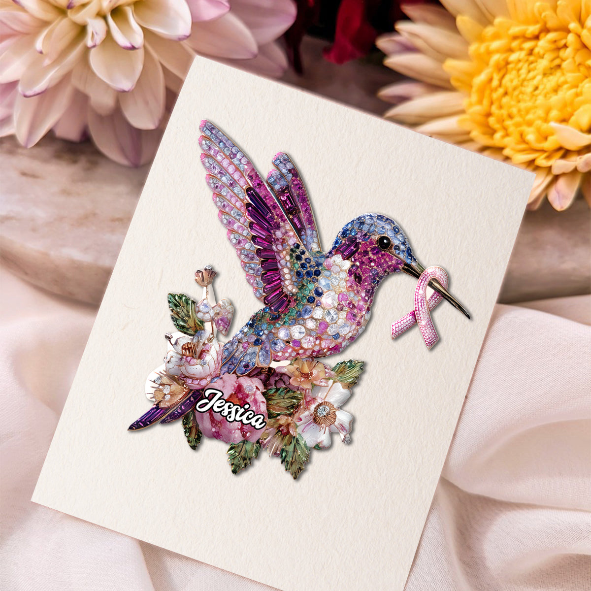 Breast Cancer Awareness Hummingbird - Personalized Breast Cancer Awareness Pin