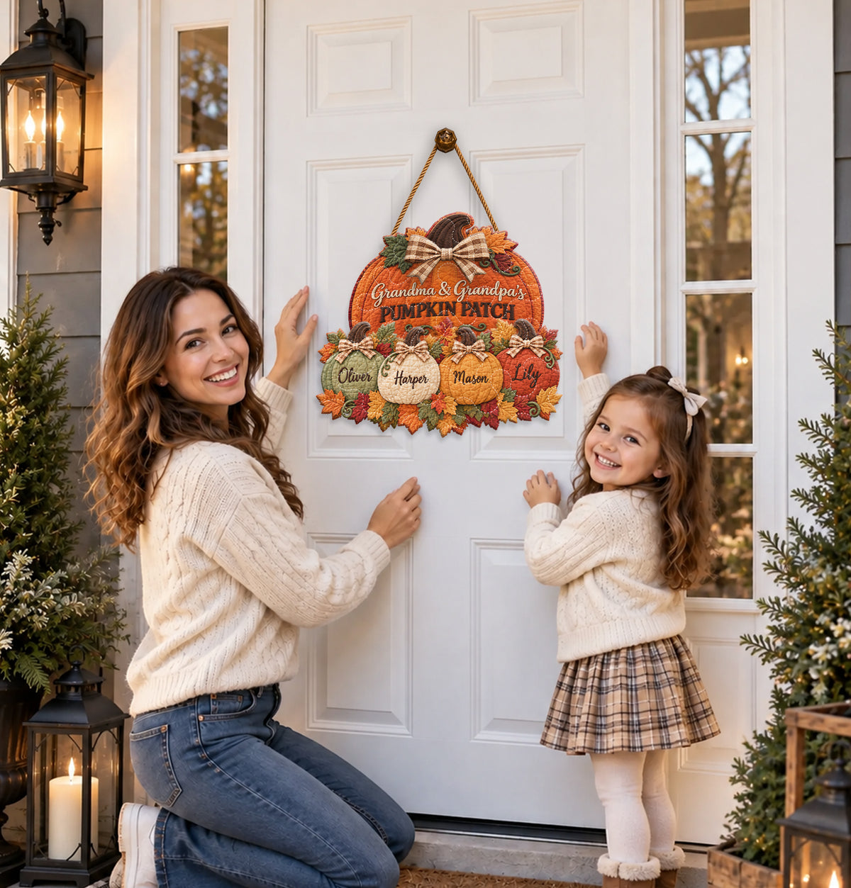 Panneau de porte matelassé personnalisé pour grands-parents - Citrouille