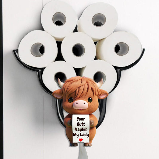 Your Napkin My Lord, Funny Cow - Personalized Highland Cow Toilet Paper Holder Rack