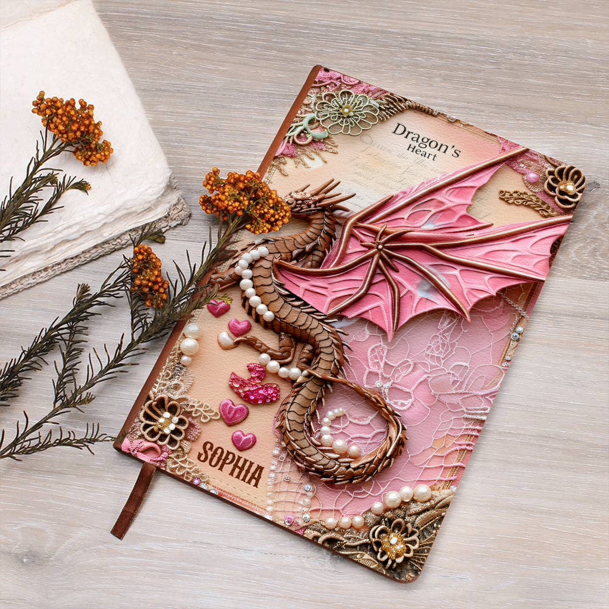Cœur de Dragon - Carnet en cuir personnalisé avec dragon