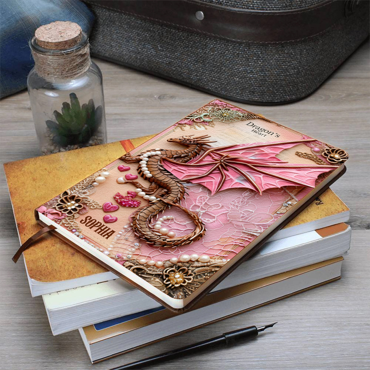 Cœur de Dragon - Carnet en cuir personnalisé avec dragon