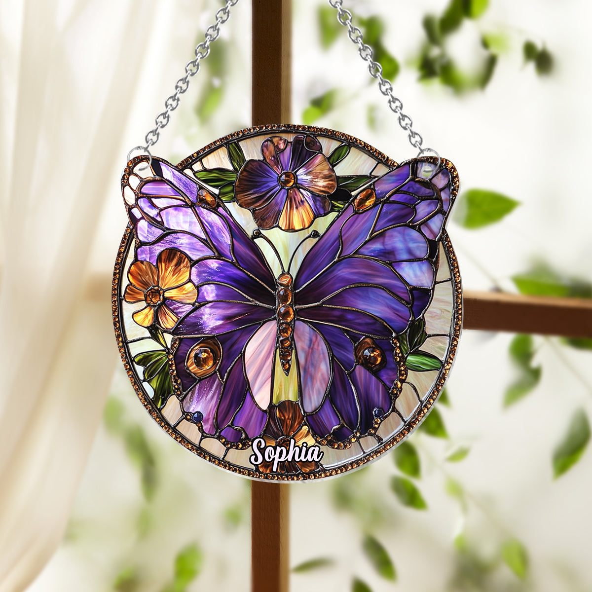 Purple Butterfly - Personalized Butterfly Window Hanging Suncatcher Ornament