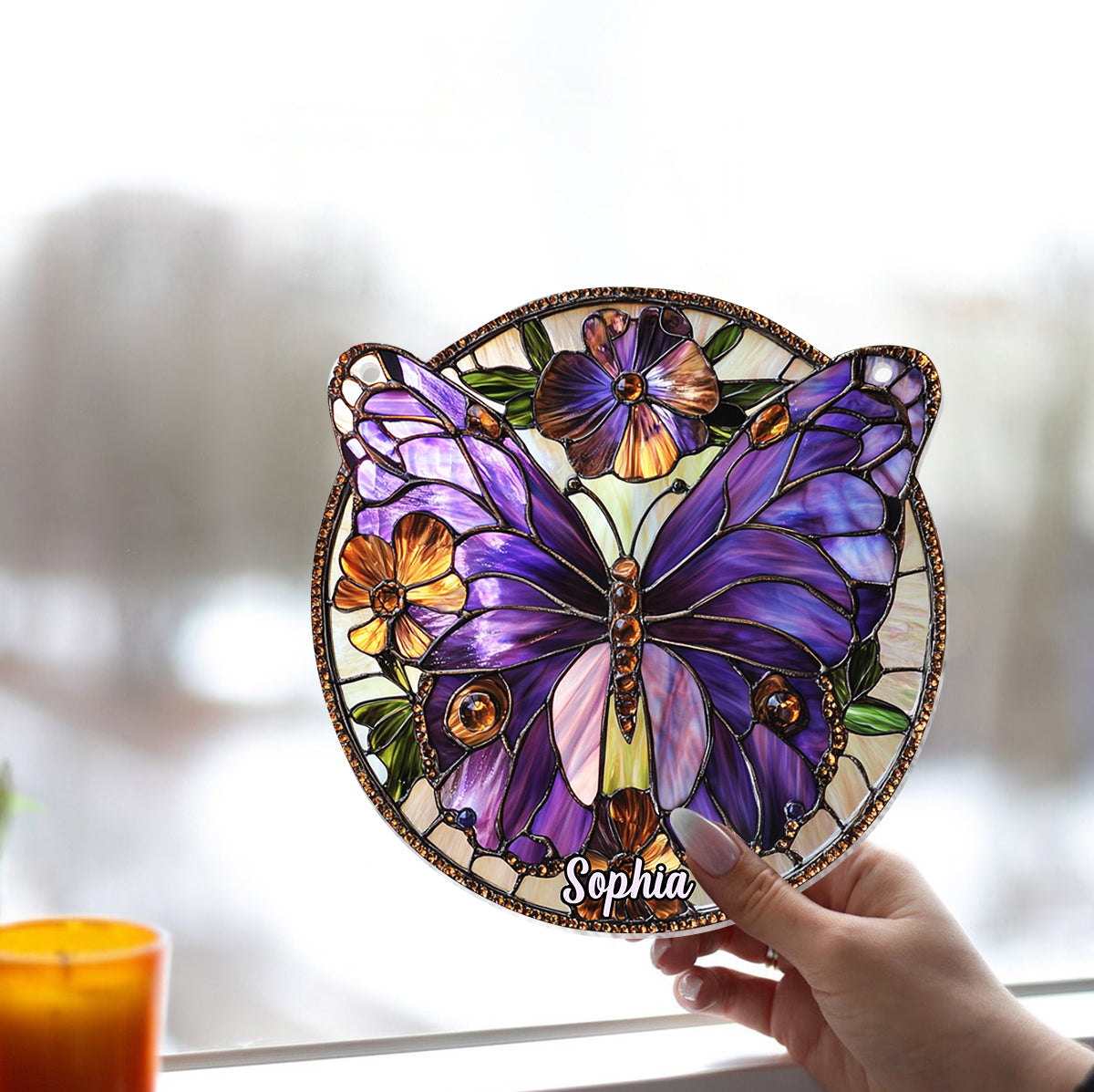 Purple Butterfly - Personalized Butterfly Window Hanging Suncatcher Ornament