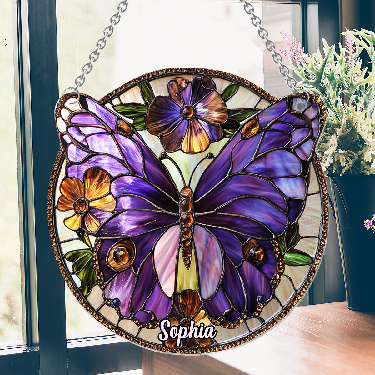 Purple Butterfly - Personalized Butterfly Window Hanging Suncatcher Ornament