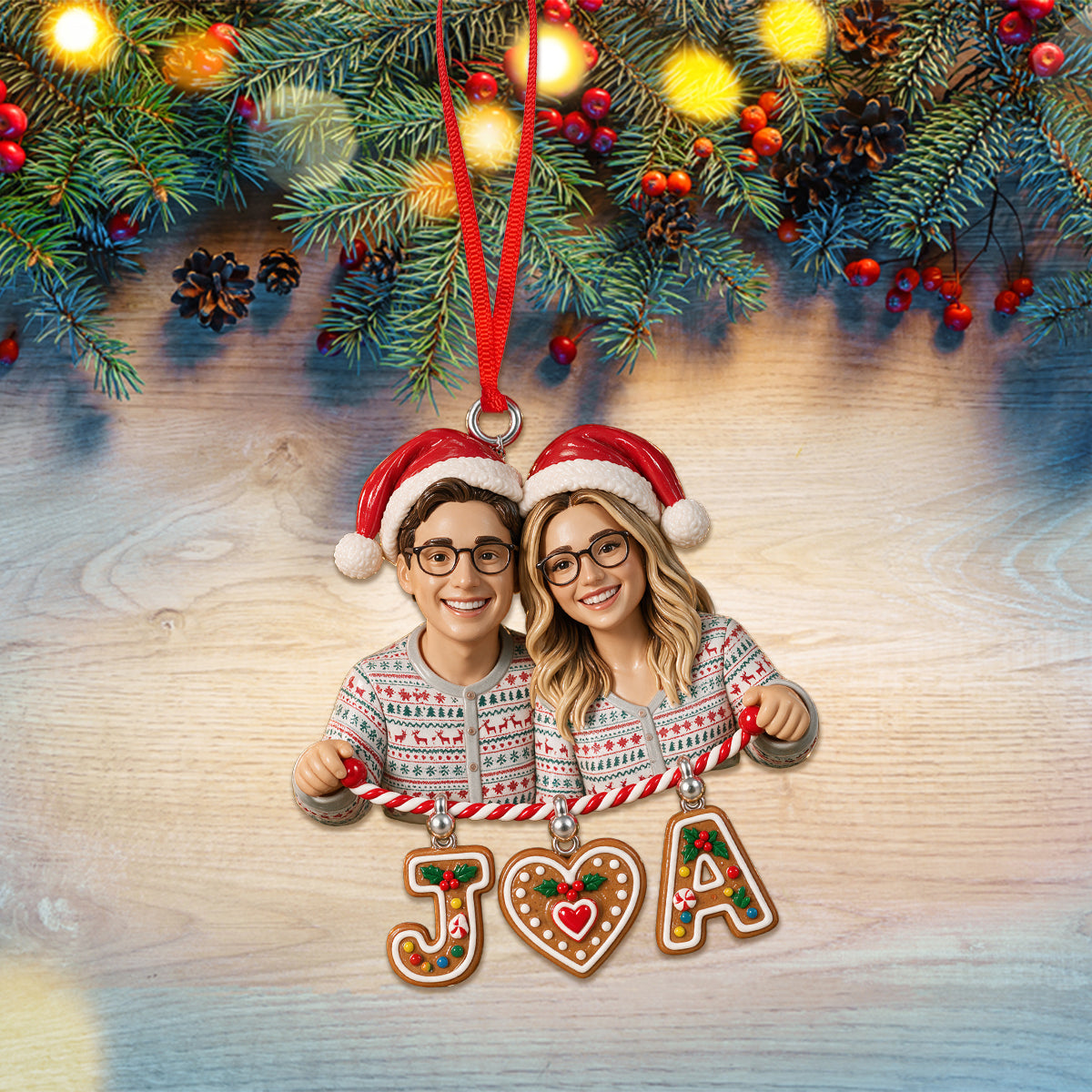 Merry Christmas Couple Gift - Personalized Couple Ornament With Charm