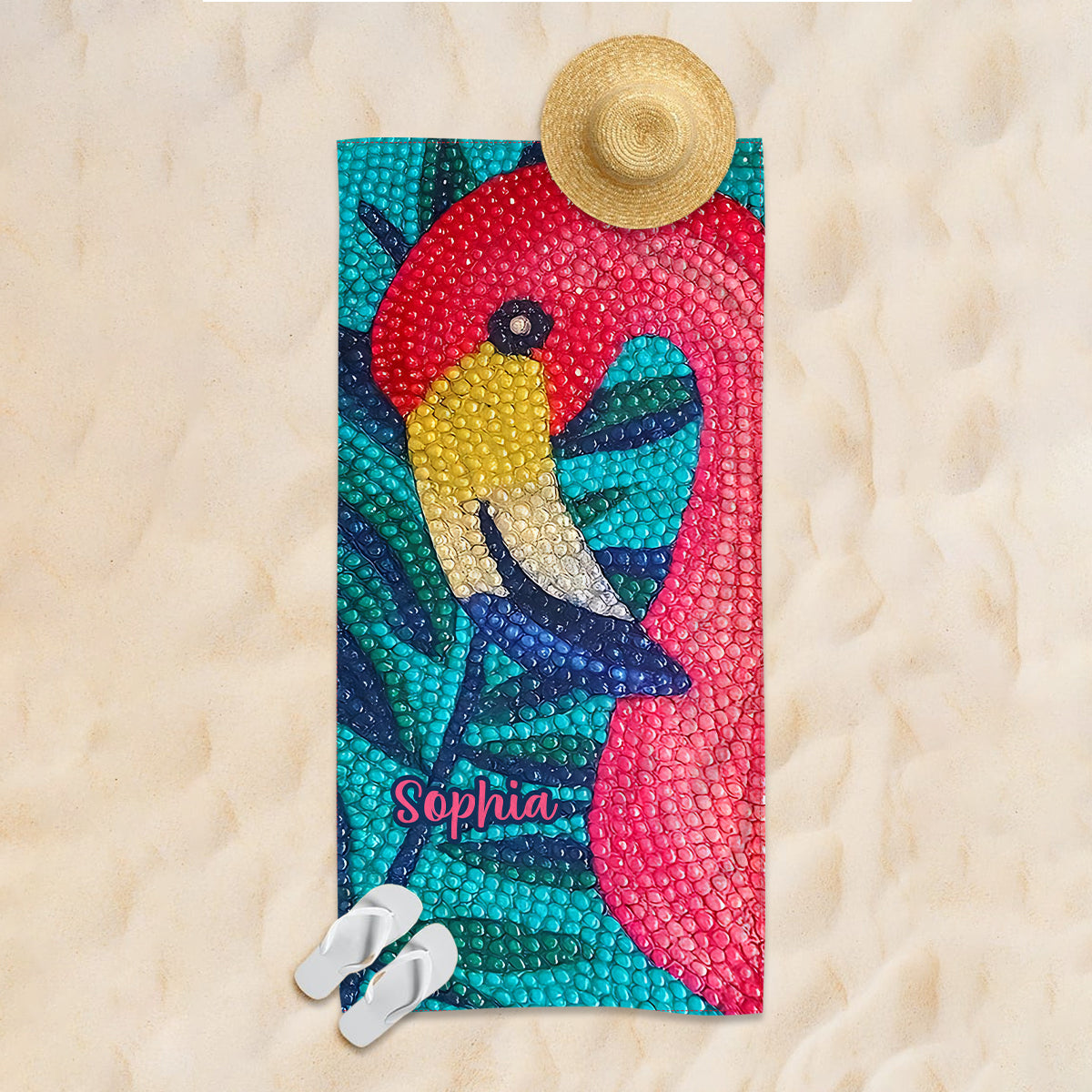 Flamant rose en strass – Brillez sur le sable – Serviette de plage/de bain personnalisée Flamant rose à séchage rapide