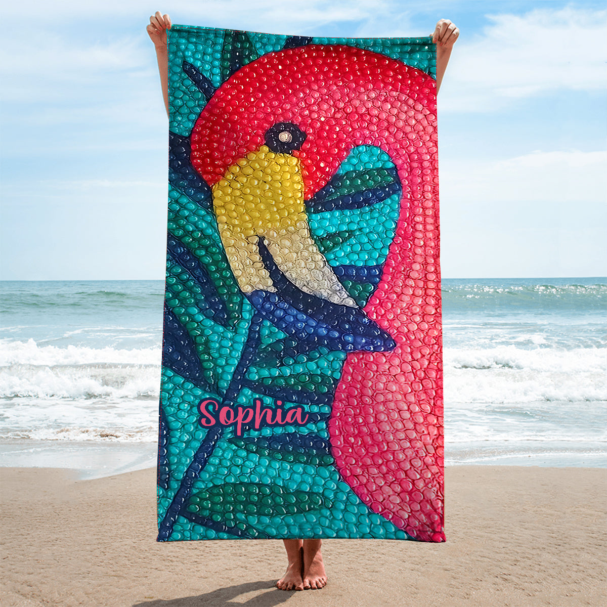 Flamant rose en strass – Brillez sur le sable – Serviette de plage/de bain personnalisée Flamant rose à séchage rapide