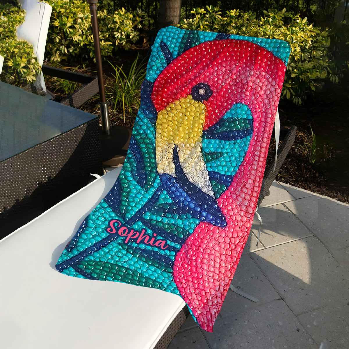 Flamant rose en strass – Brillez sur le sable – Serviette de plage/de bain personnalisée Flamant rose à séchage rapide