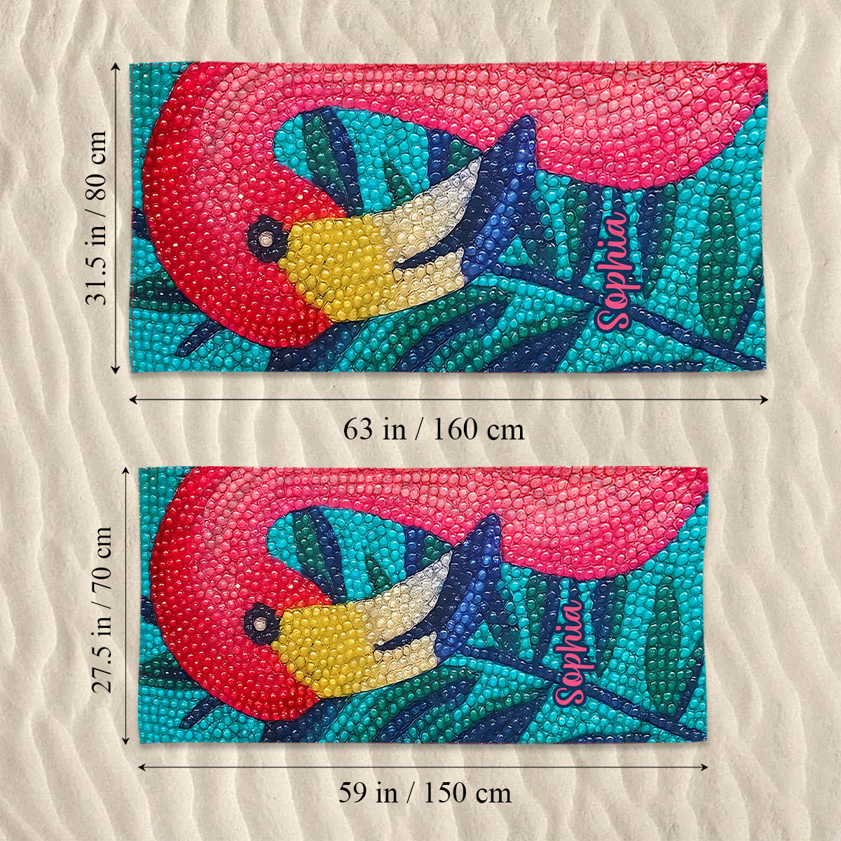 Flamant rose en strass – Brillez sur le sable – Serviette de plage/de bain personnalisée Flamant rose à séchage rapide