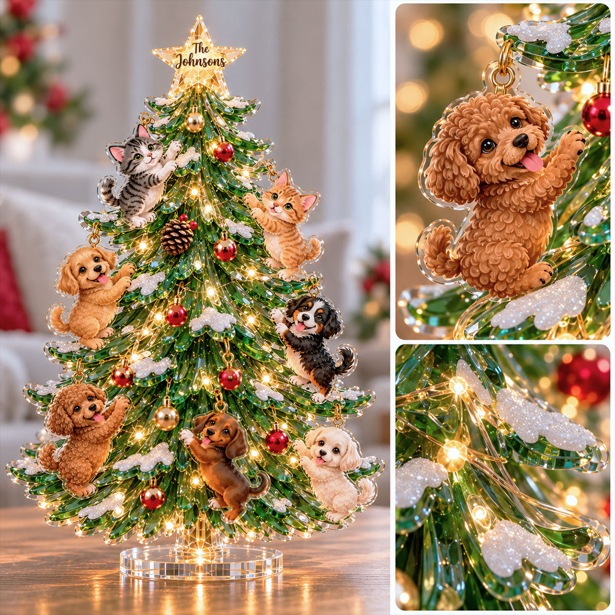 Joyeux Noël Furry - Standee Personnalisé pour Chien avec Lumières et Charms