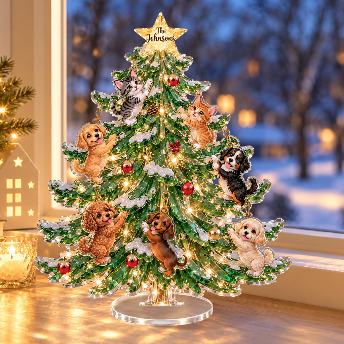 Joyeux Noël Furry - Standee Personnalisé pour Chien avec Lumières et Charms