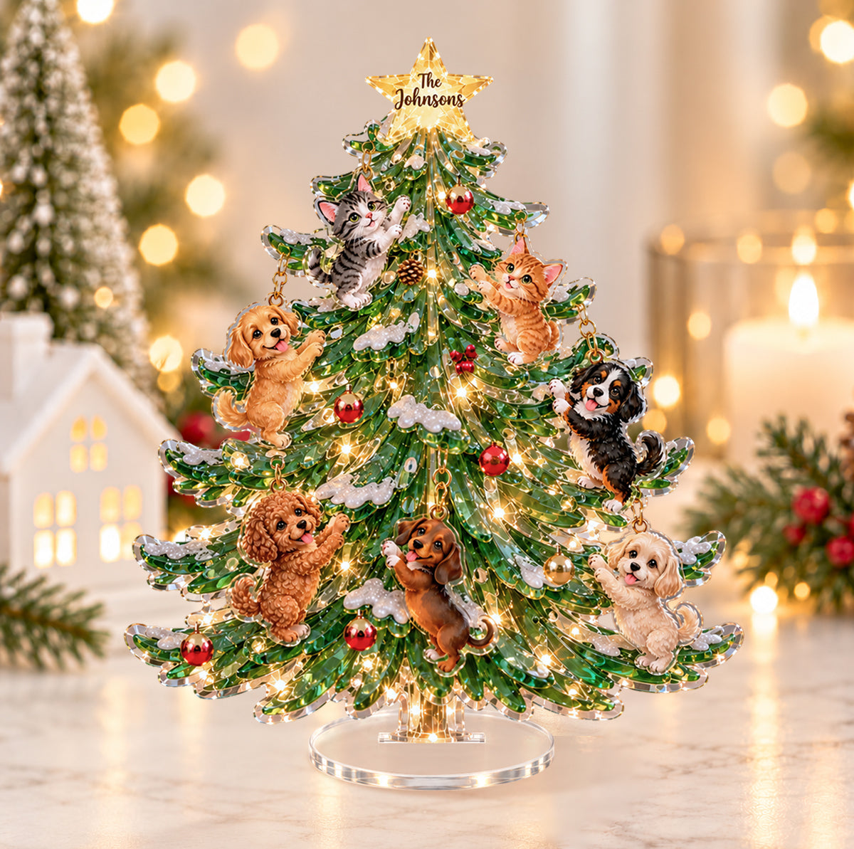 Joyeux Noël Furry - Standee Personnalisé pour Chien avec Lumières et Charms