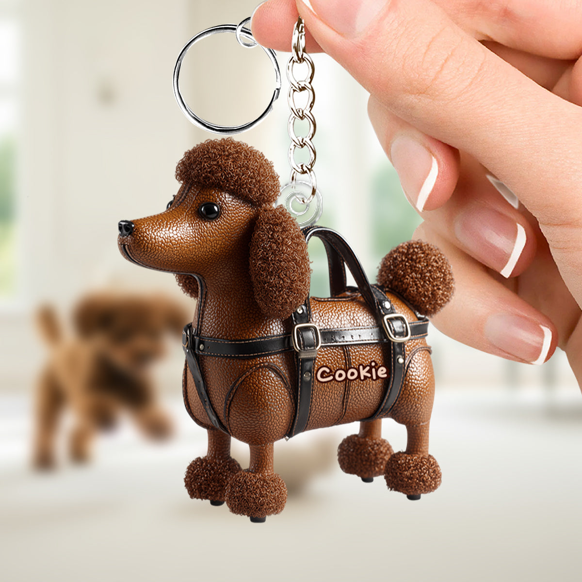 Cute Poodle - Personalized Dog Keychain