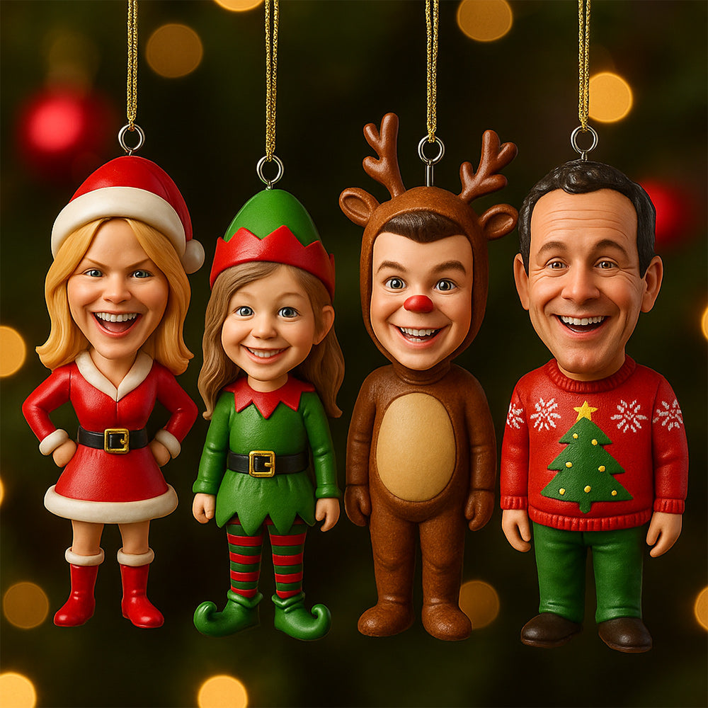 Cadeau de Noël pour la famille - Ornement de Noël personnalisé en forme de minifigurine 3D.