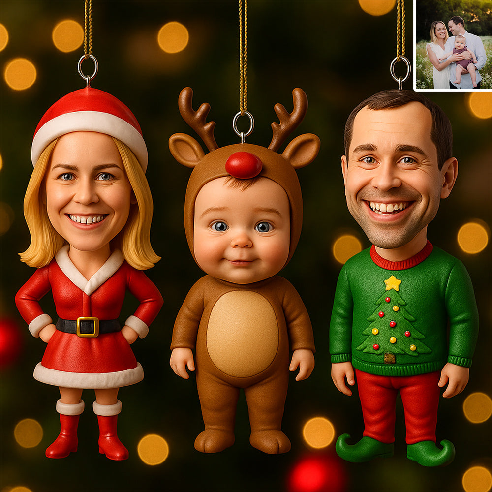 Cadeau de Noël pour la famille - Ornement de Noël personnalisé en forme de minifigurine 3D.
